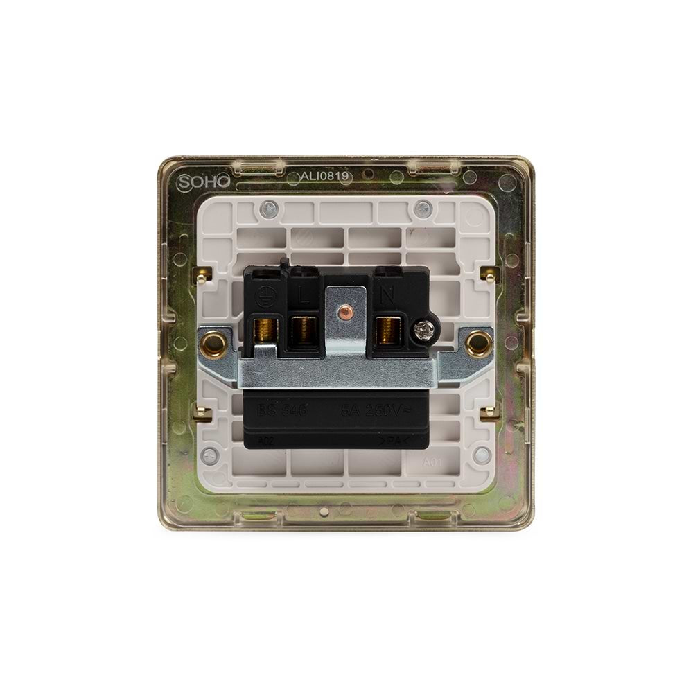 The Savoy Collection Brushed Brass 5 Amp Unswitched Socket Wht Ins Screwless