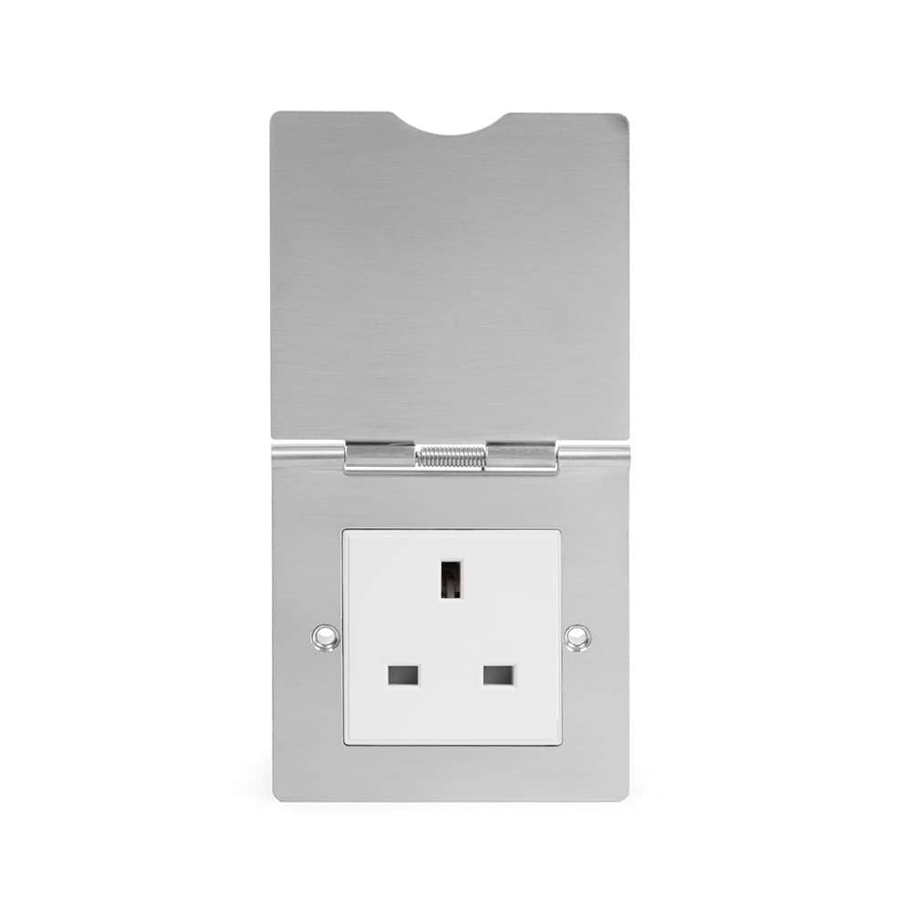 The Lombard Collection Brushed Chrome 13A Euromod Floor Outlet Socket 1 Gang Wht Ins