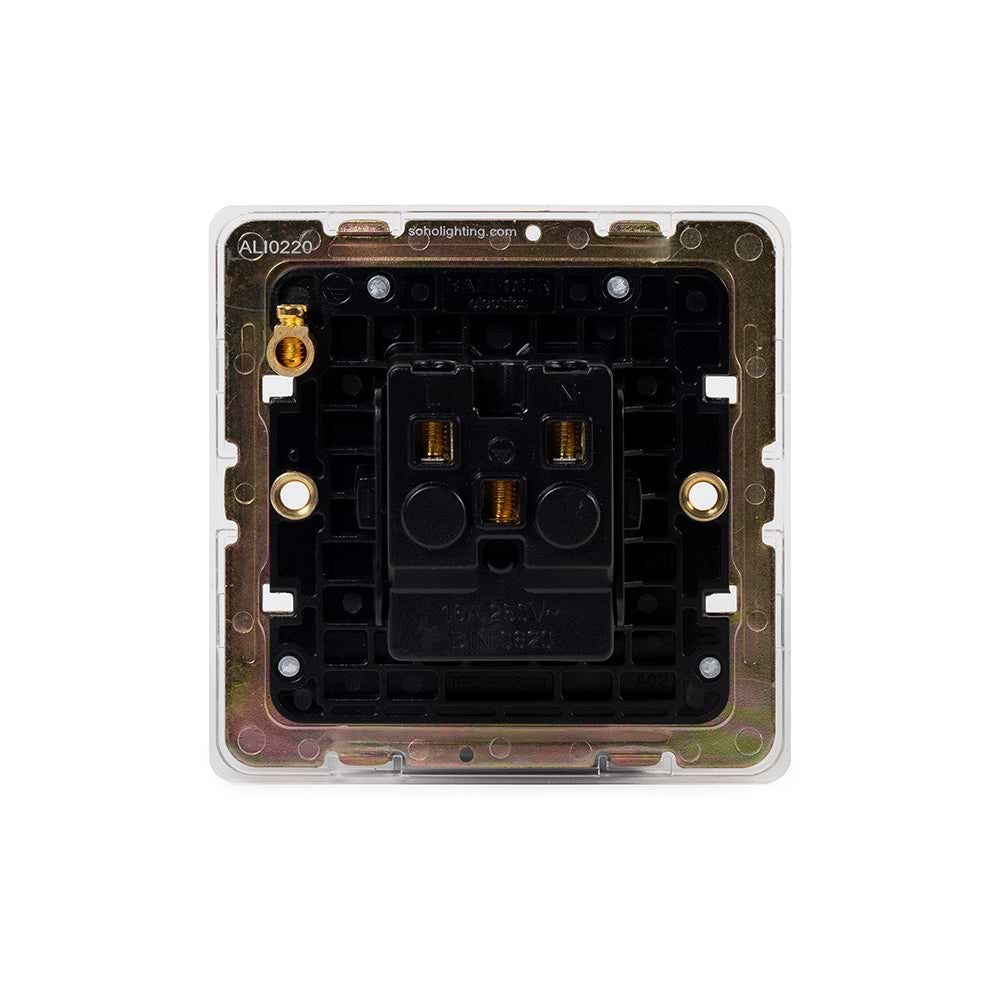 The Charterhouse Collection 16A 1 Gang Euro Schuko Socket Blk Ins Screwless Antique Brass