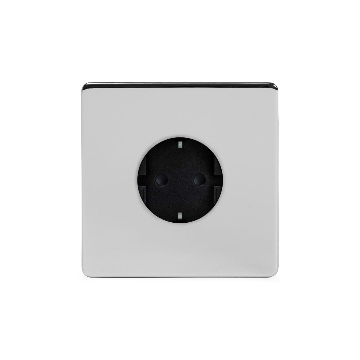 The Finsbury Collection Polished Chrome 16A 1 Gang Euro Schuko Socket Blk Ins Screwless