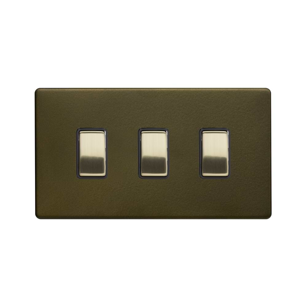 Soho Lighting Bronze with Brushed Brass 10A 3 Gang Switch on Double Plate 2 Way Screwless