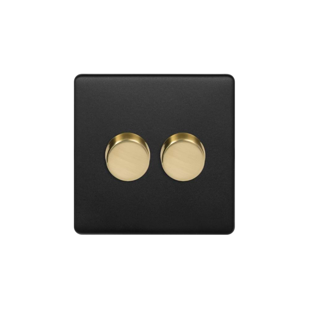 Soho Lighting Matt Black & Brushed Brass 2 Gang 1000W DC1-10V Dimmer Switch