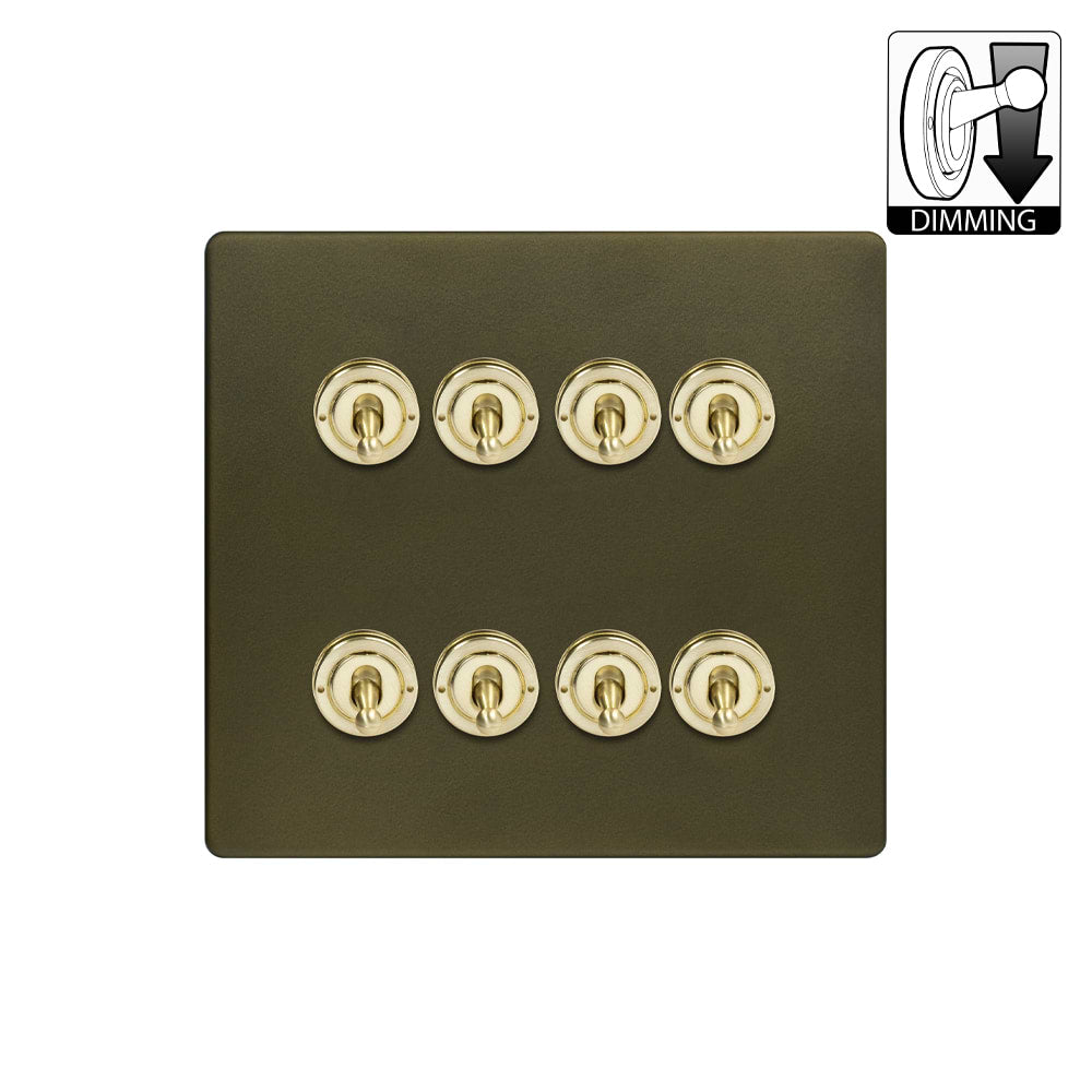 Soho Lighting Lighting Bronze & Brushed Brass 8 Gang Dimming Toggle Switch