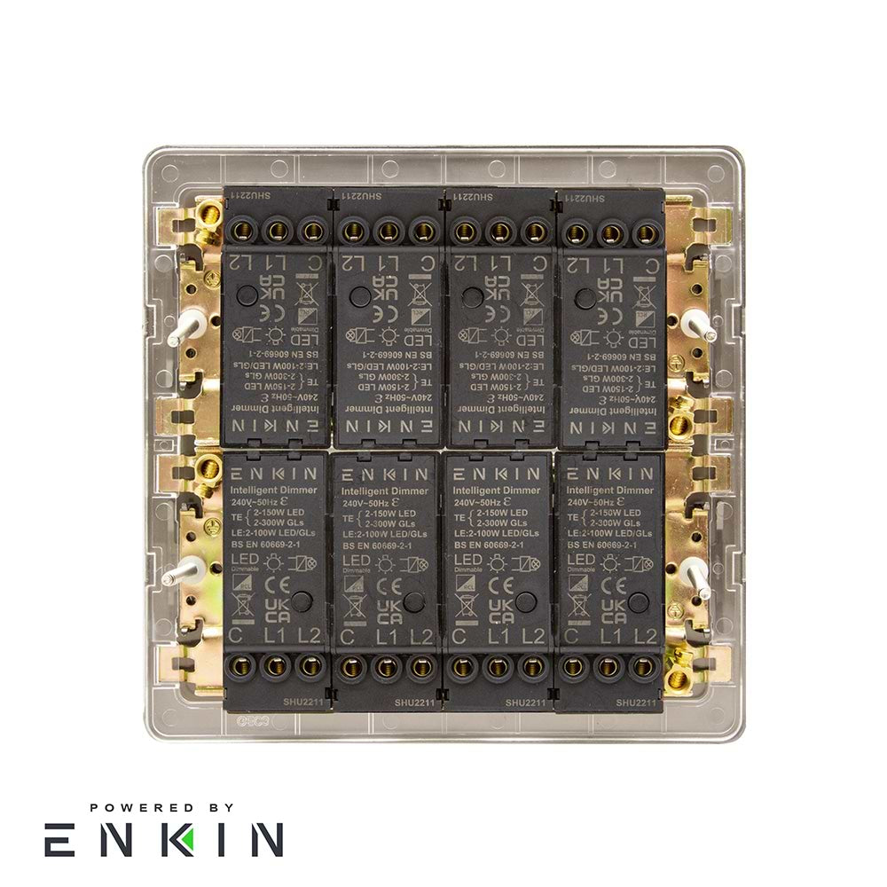The Camden Collection Matt Black & Brushed Brass 8 Gang 2 -Way Intelligent Dimmer 150W LED (300W Halogen/Incandescent)