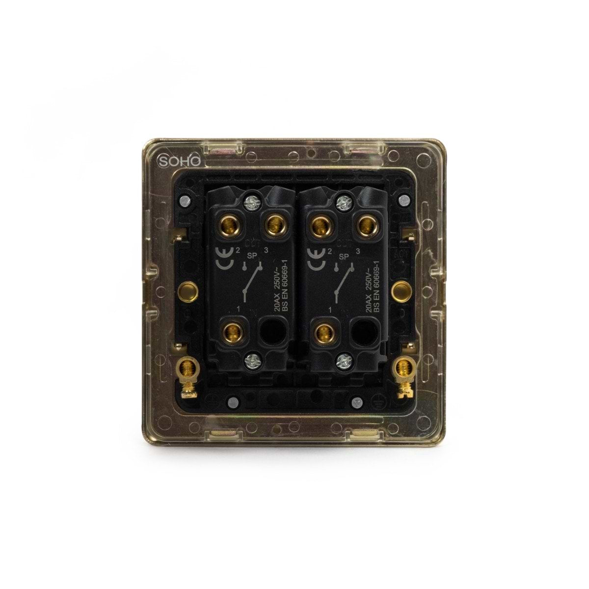 Soho Lighting Bronze & Brushed Brass 20A 2 Gang 2 Way Toggle Switch Screwless