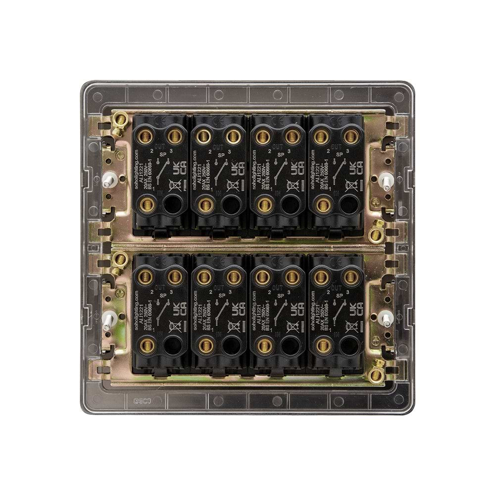 The Connaught Collection Black Nickel 8 Gang Toggle Light Switch 20A 2 Way Screwless