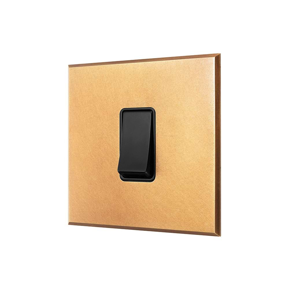 Natural Brass 1 Gang 45A Double Pole Switch - Single with Black Insert - The Palaces Collection