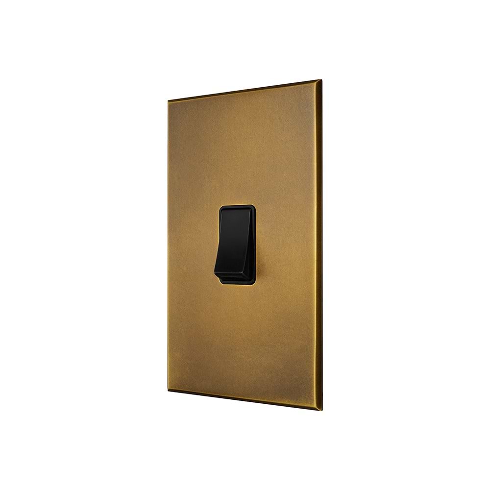 Aged Brass 1 Gang 45A Double Pole Switch - Large with Black Insert - The Palaces Collection