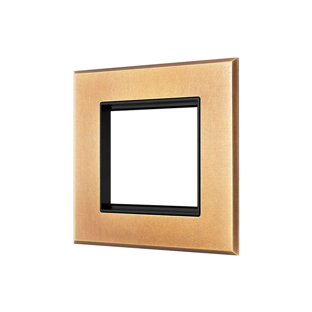 Natural Brass 2 x25mm EM Euro Module Wall Plate with Black Insert - The Palaces Collection