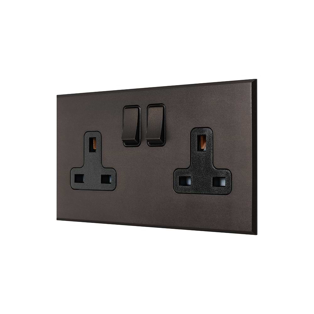 Heritage Bronze 2 Gang 13A Double Pole Switched Socket with Black Insert - The Palaces Collection