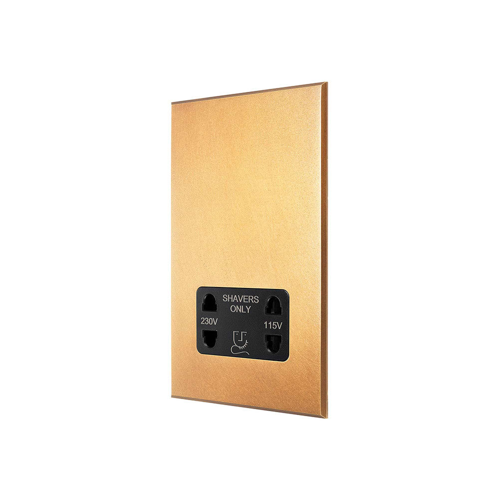 Natural Brass 230V/115V Dual Voltage Shaver Socket with Black Insert - The Palaces Collection