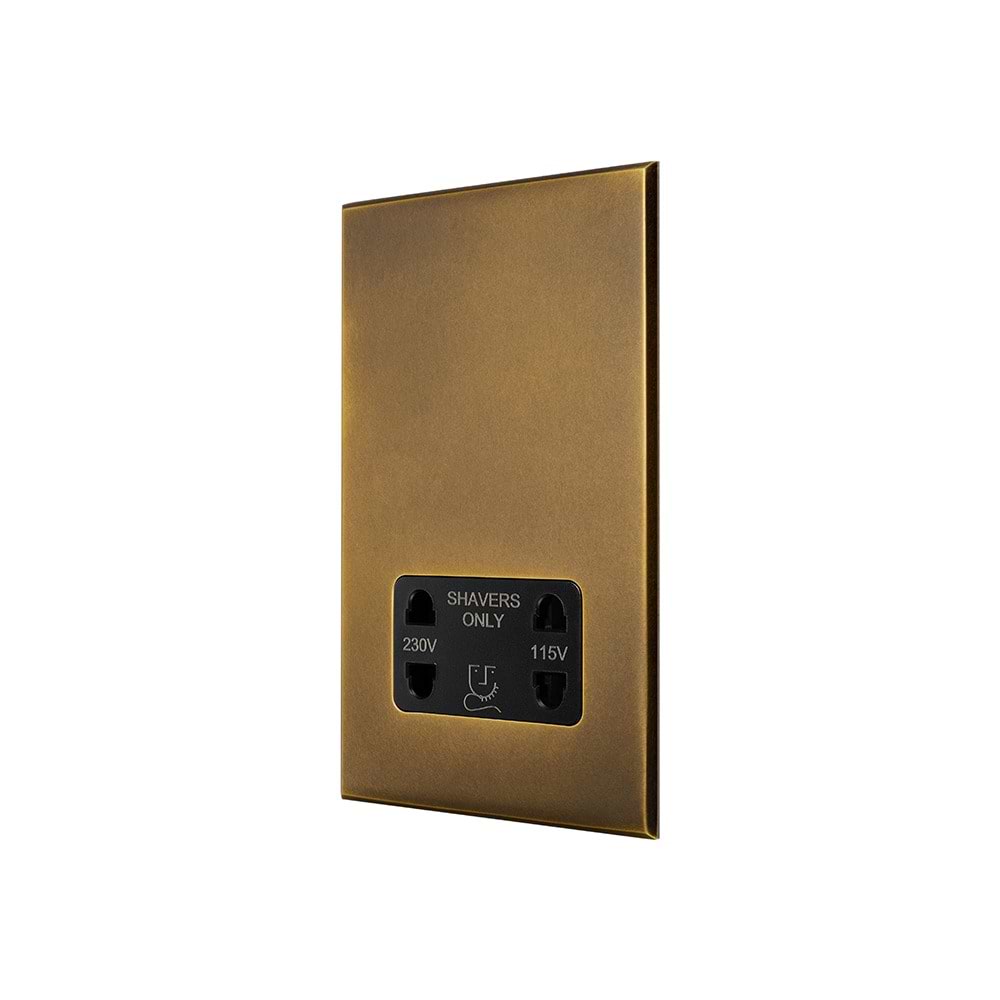Aged Brass 230V/115V Dual Voltage Shaver Socket with Black Insert - The Palaces Collection
