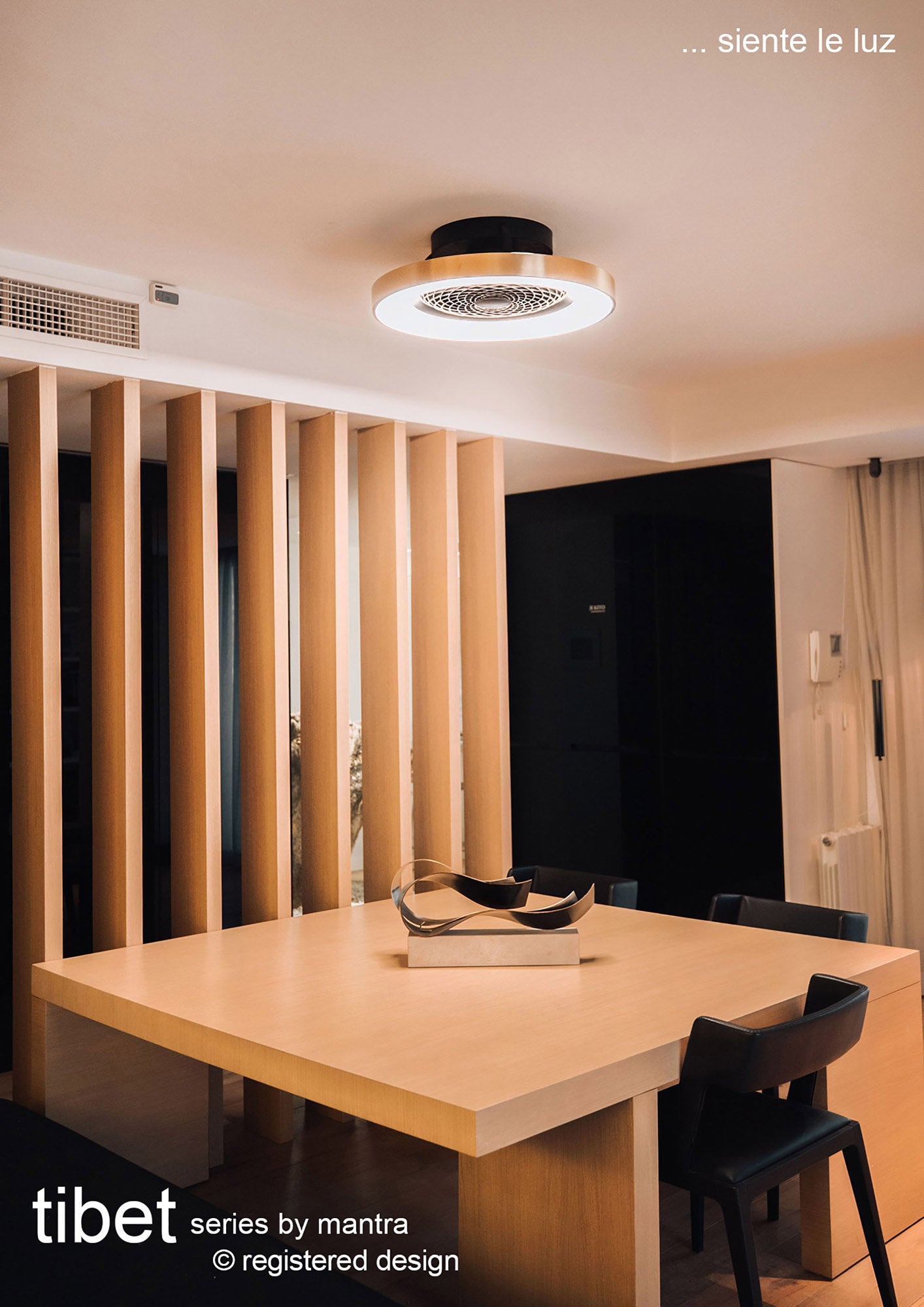 Tibet 70W LED Dimmable Ceiling Light With 35W DC Reversible Fan Remote, APP & Alexa/Google Voice, 3900lm, Wood Effect/Black, 5yrs Warranty by Mantra