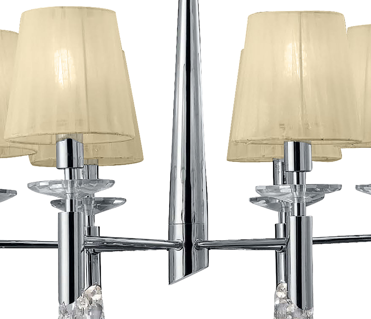 Tiffany Pendant 6+6 Light E14+G9, Polished Chrome With Cream Shades & Clear Crystal by Mantra