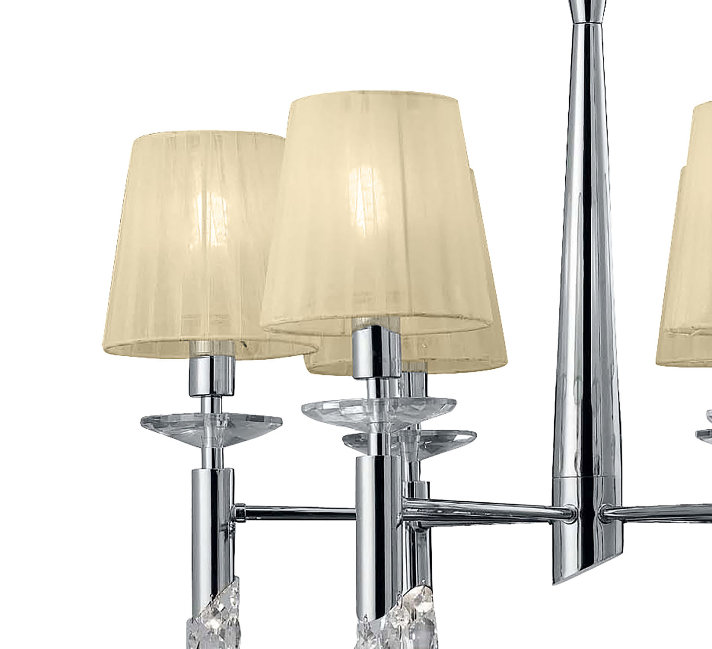 Tiffany Pendant 6+6 Light E14+G9, Polished Chrome With Cream Shades & Clear Crystal by Mantra