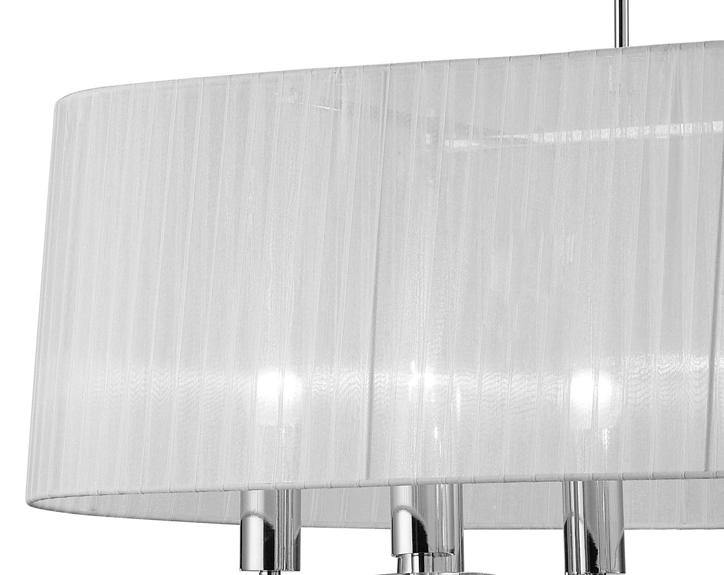 Tiffany Pendant 6+6 Light E27+G9 Oval, Polished Chrome With White Shade & Clear Crystal by Mantra