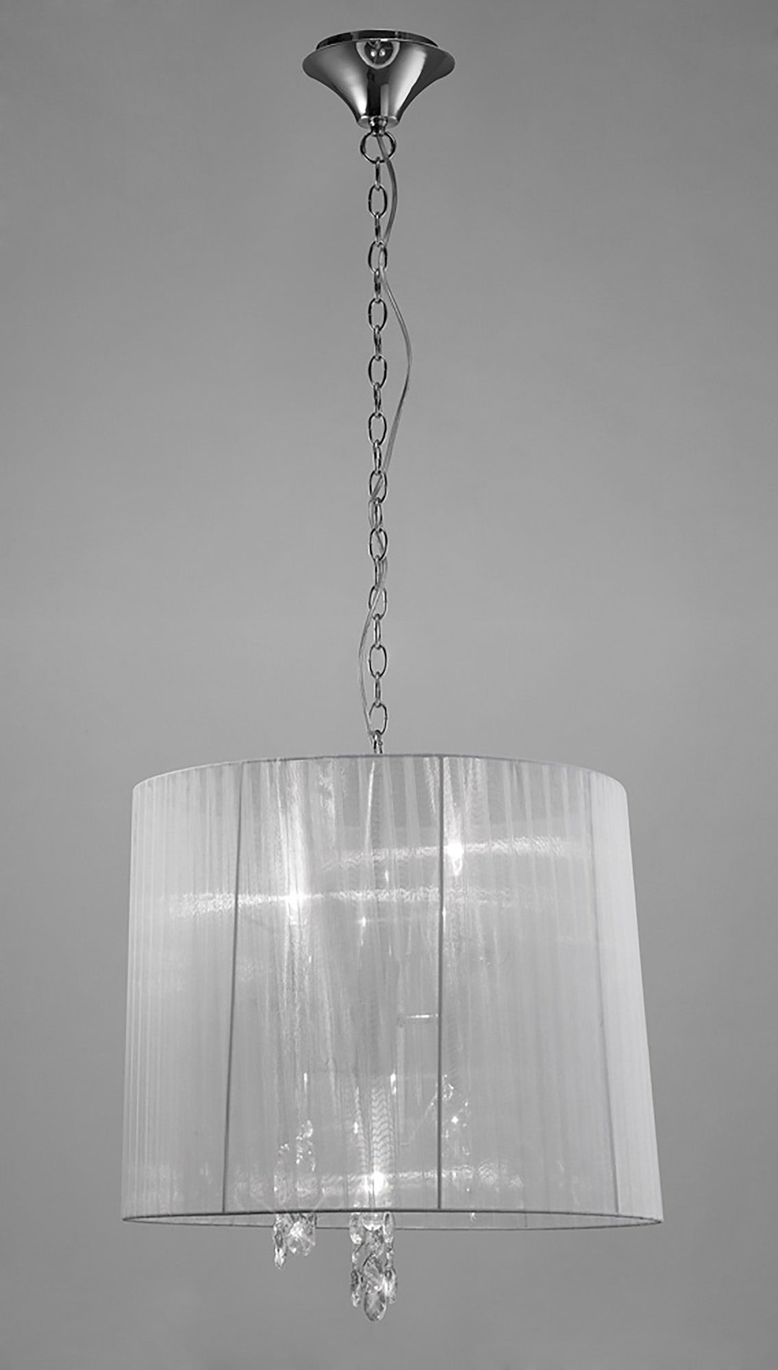 Tiffany Pendant 3+3 Light E14+G9, Polished Chrome With White Shade & Clear Crystal by Mantra