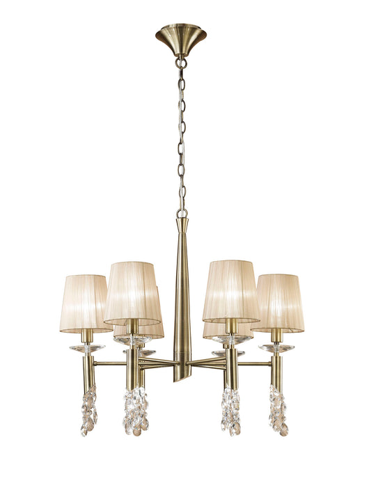 Tiffany Pendant 6+6 Light E14+G9, Antique Brass With Soft Bronze Shades & Clear Crystal by Mantra