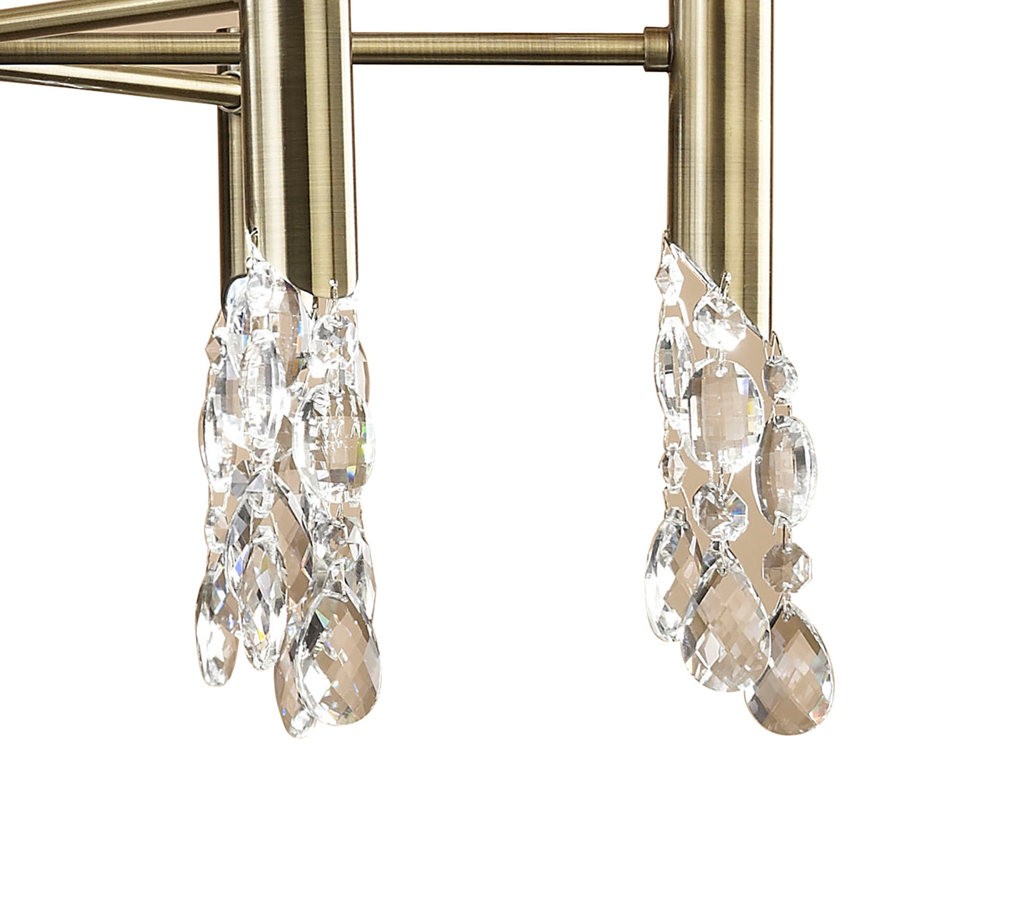 Tiffany Pendant 6+6 Light E14+G9, Antique Brass With Cream Shades & Clear Crystal by Mantra