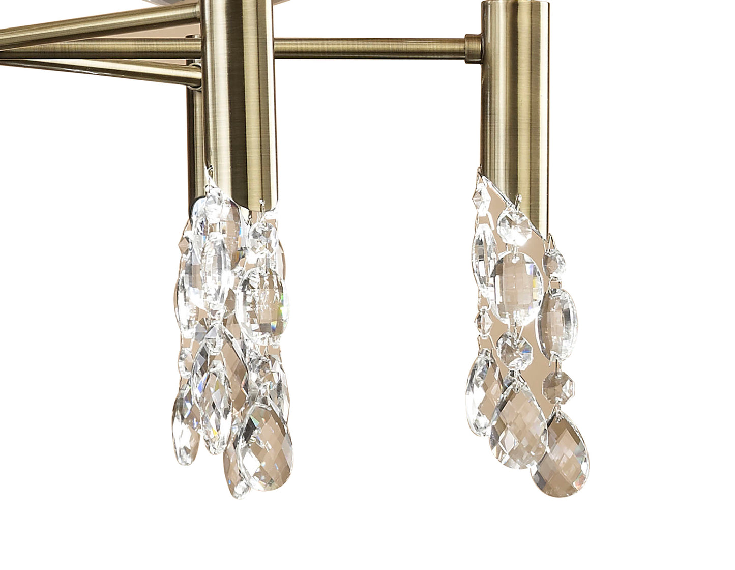 Tiffany Pendant 6+6 Light E14+G9, Antique Brass With White Shades & Clear Crystal by Mantra