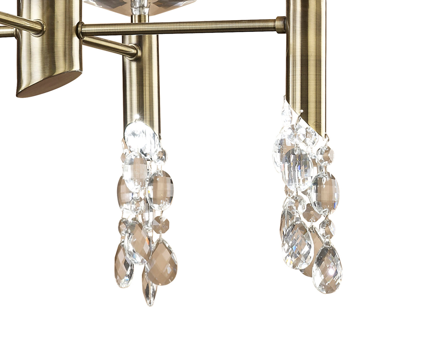 Tiffany Pendant 4+4 Light E14+G9, Antique Brass With Cream Shades & Clear Crystal by Mantra