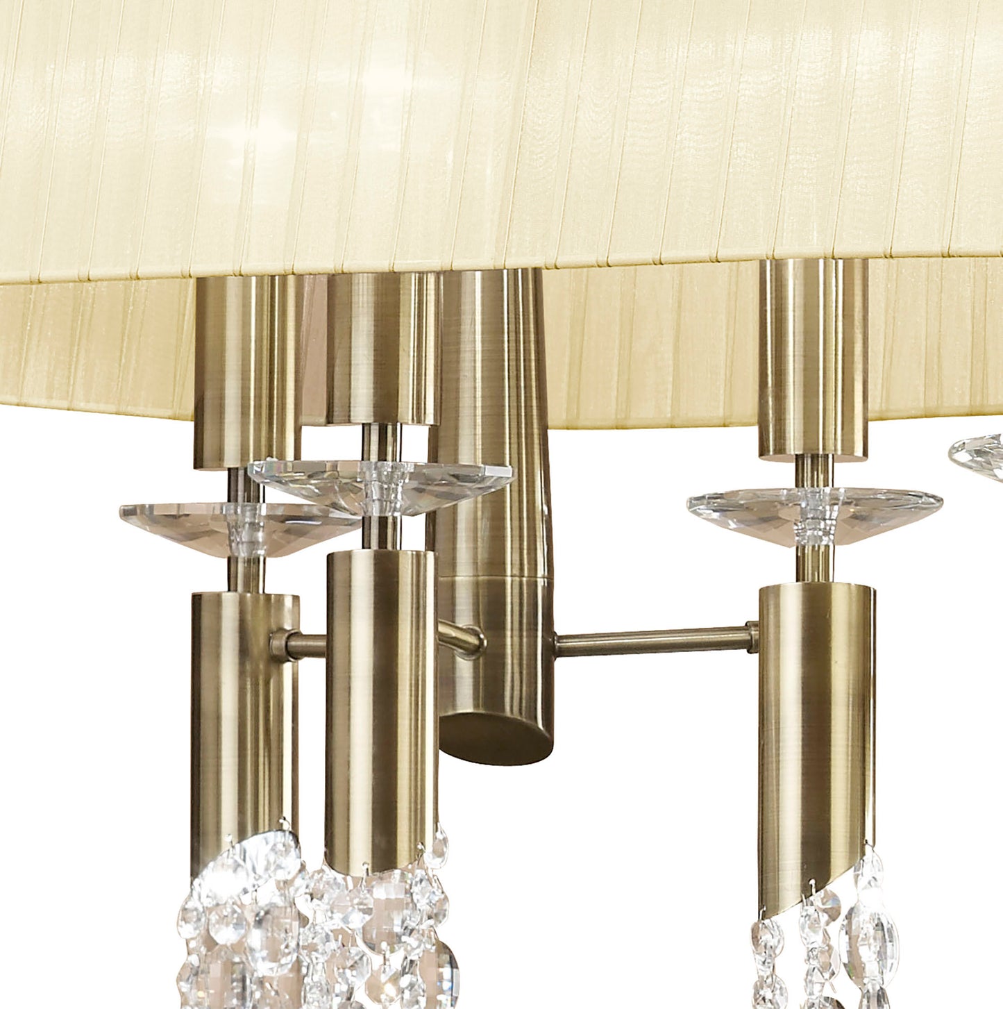 Tiffany Pendant 6+6 Light E27+G9 Oval, Antique Brass With Cream Shade & Clear Crystal by Mantra