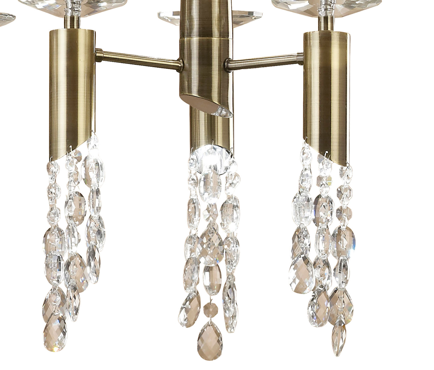 Tiffany Pendant 6+6 Light E27+G9 Oval, Antique Brass With Cream Shade & Clear Crystal by Mantra