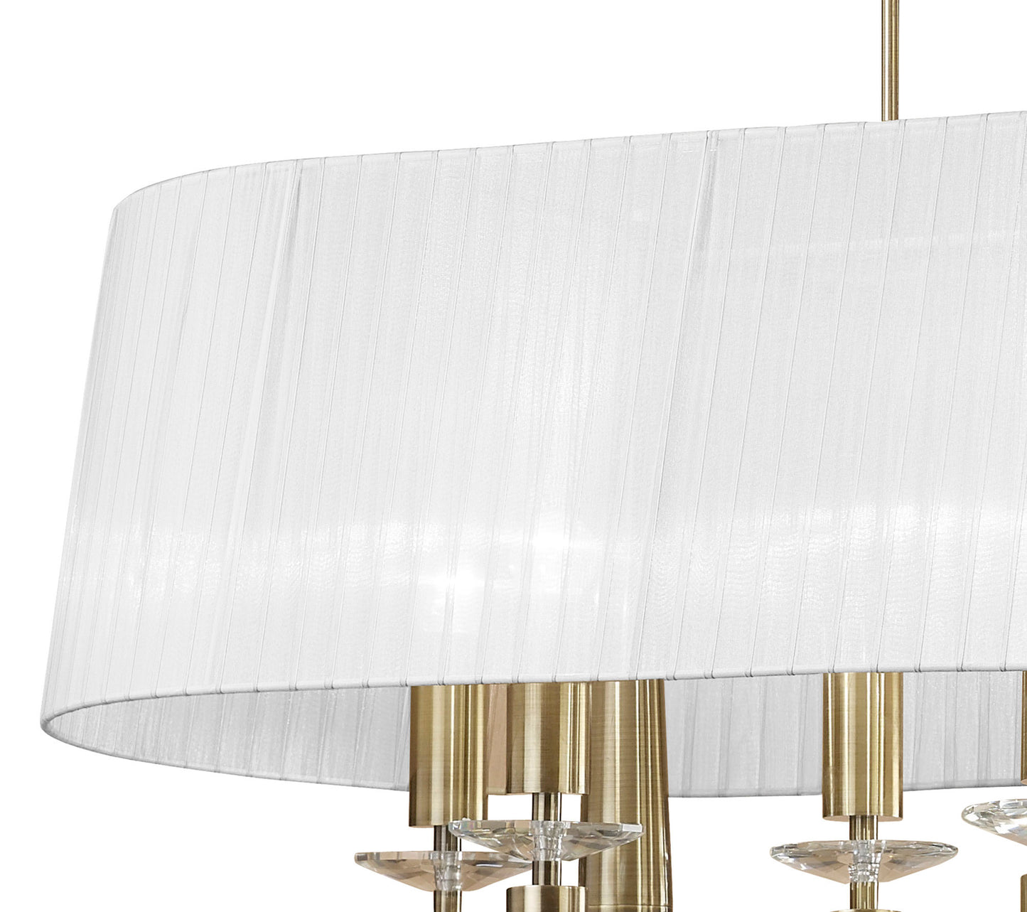 Tiffany Pendant 6+6 Light E27+G9 Oval, Antique Brass With White Shade & Clear Crystal by Mantra