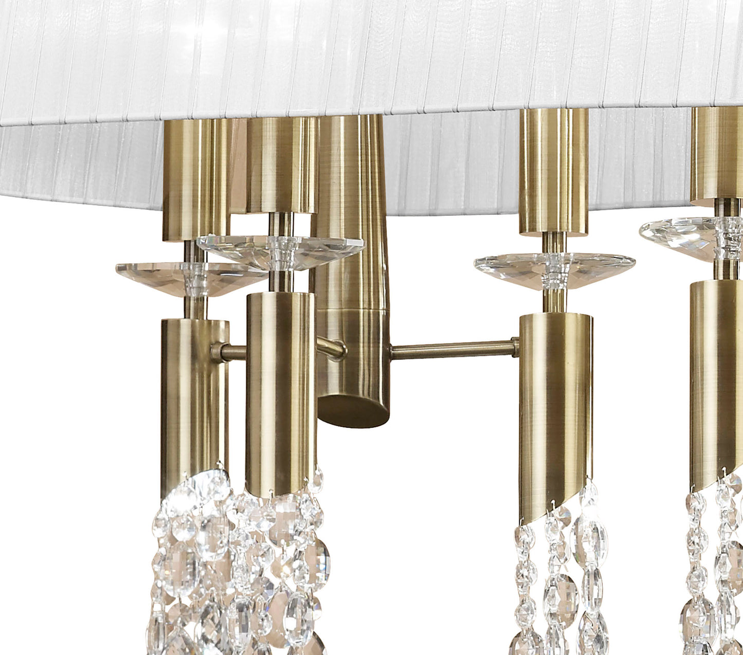 Tiffany Pendant 6+6 Light E27+G9 Oval, Antique Brass With White Shade & Clear Crystal by Mantra