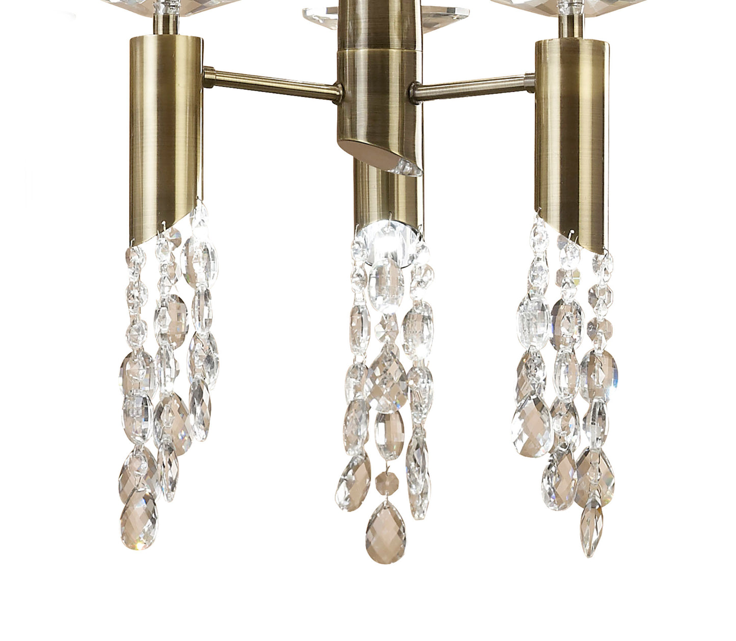 Tiffany Pendant 6+6 Light E27+G9 Oval, Antique Brass With White Shade & Clear Crystal by Mantra