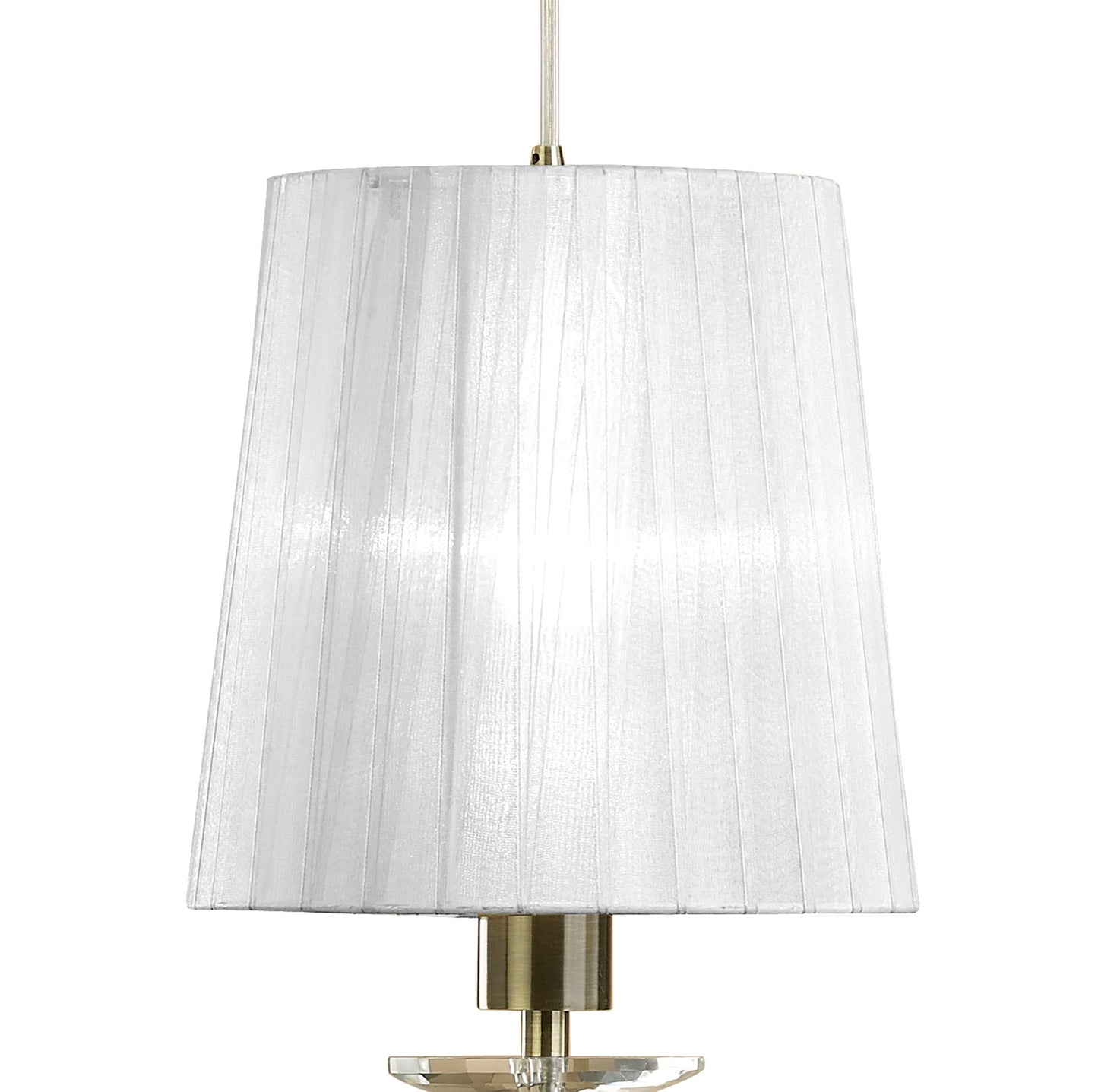 Tiffany Linear Pendant 3+3 Light E27+G9 Line, Antique Brass With White Shades & Clear Crystal by Mantra