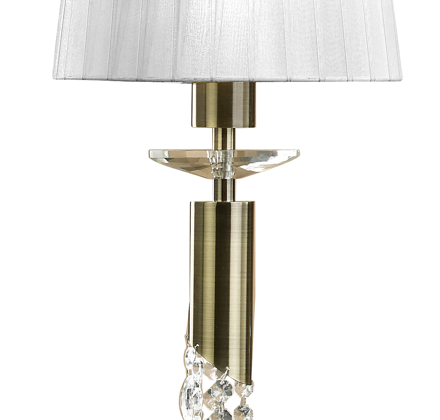 Tiffany Linear Pendant 3+3 Light E27+G9 Line, Antique Brass With White Shades & Clear Crystal by Mantra