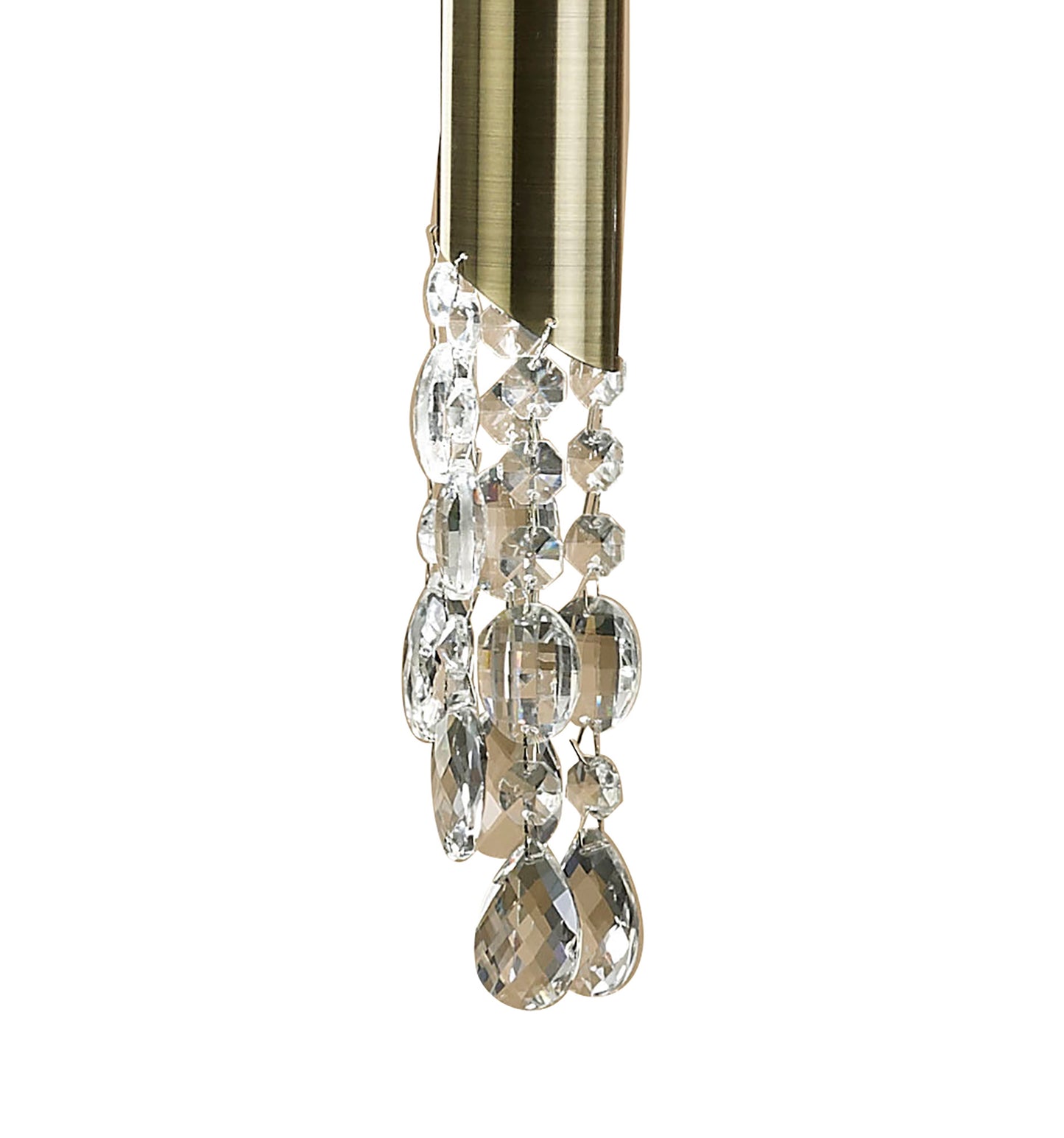 Tiffany Linear Pendant 3+3 Light E27+G9 Line, Antique Brass With White Shades & Clear Crystal by Mantra