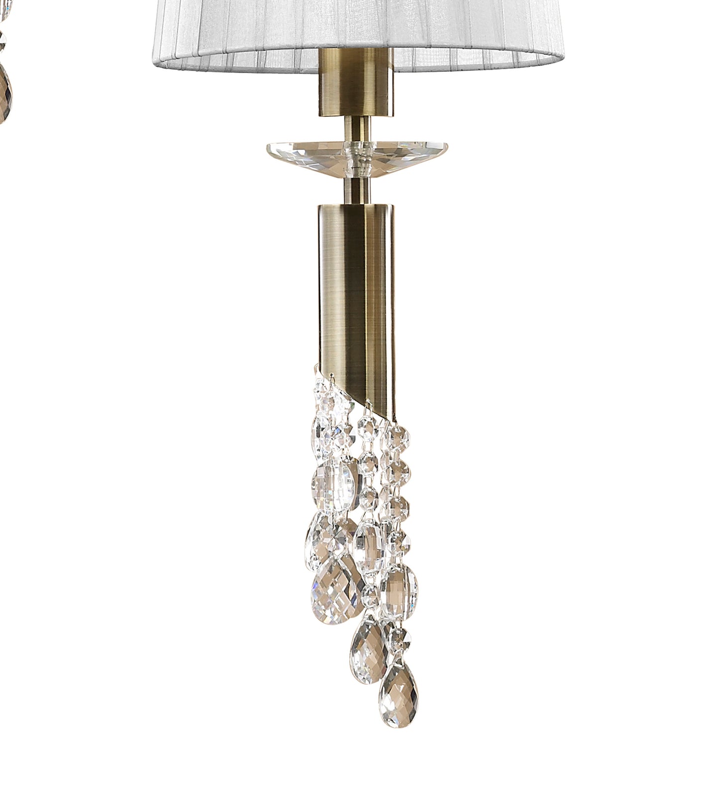 Tiffany Pendant 5+5 Light E27+G9 Spiral, Antique Brass With White Shades & Clear Crystal by Mantra