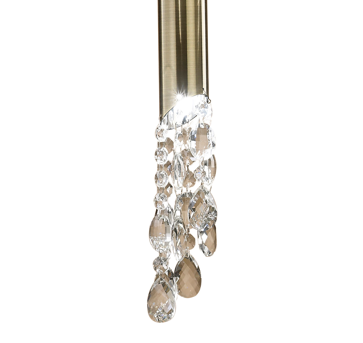 Tiffany Pendant 3+1 Light E27+G9, Antique Brass With Cream Shade & Clear Crystal by Mantra