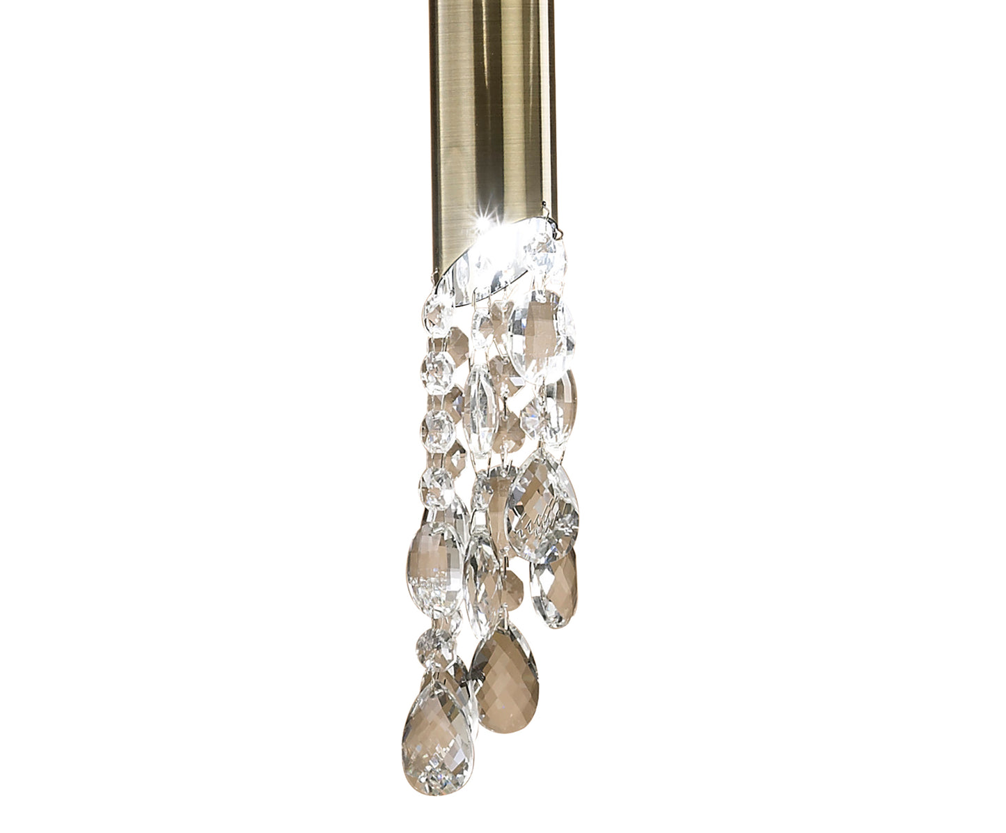 Tiffany Pendant 3+1 Light E27+G9, Antique Brass With White Shade & Clear Crystal by Mantra