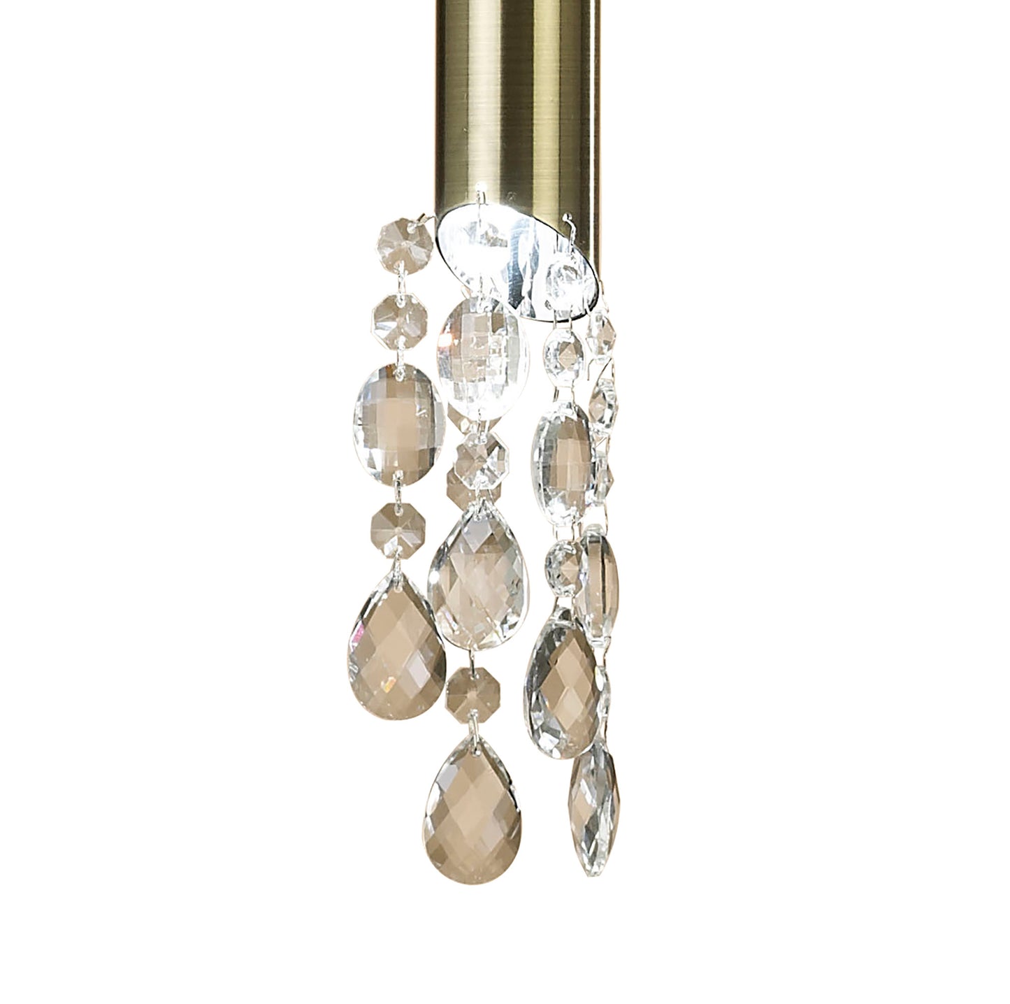 Tiffany Pendant 1+1 Light E27+G9, Antique Brass With Cream Shade & Clear Crystal by Mantra