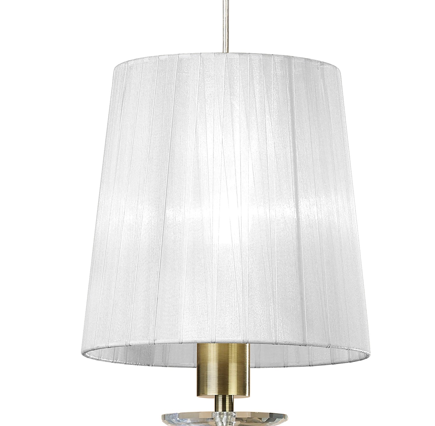 Tiffany Pendant 1+1 Light E27+G9, Antique Brass With White Shade & Clear Crystal by Mantra