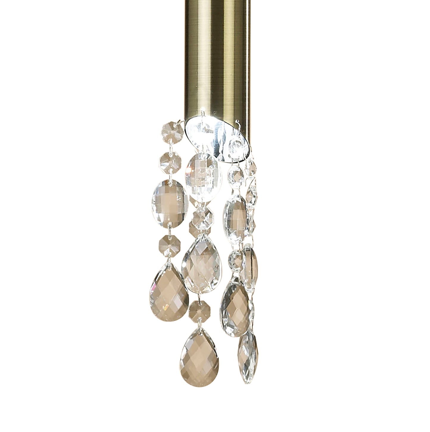 Tiffany Pendant 1+1 Light E27+G9, Antique Brass With White Shade & Clear Crystal by Mantra