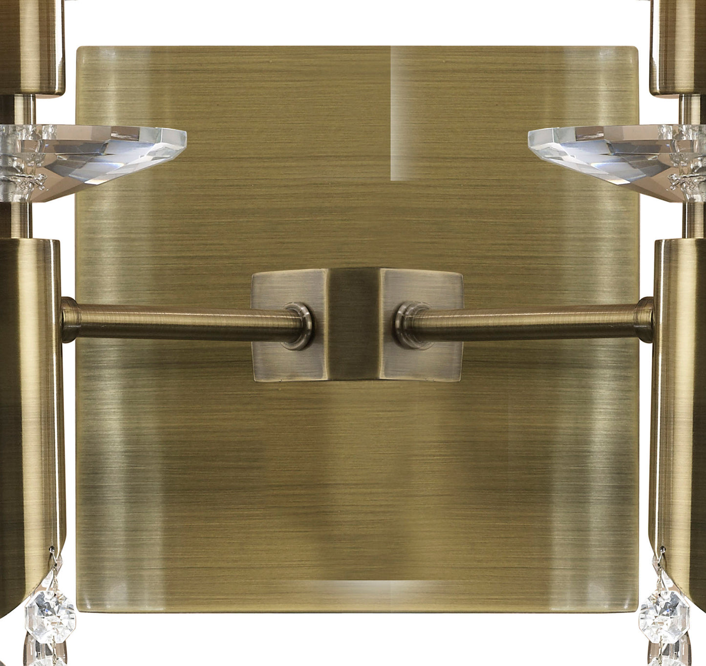 Tiffany Wall Lamp Switched 2+2 Light E14+G9, Antique Brass With White Shades & Clear Crystal by Mantra