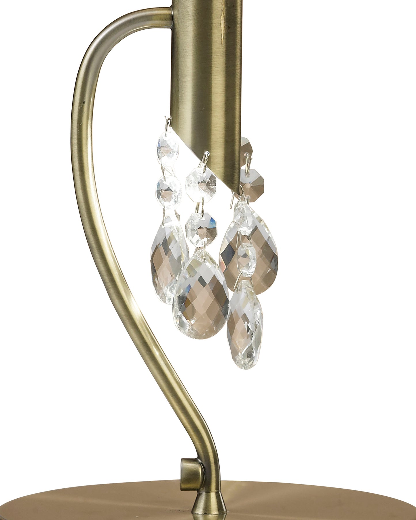 Tiffany Table Lamp 1+1 Light E14+G9, Antique Brass With Cream Shade & Clear Crystal by Mantra