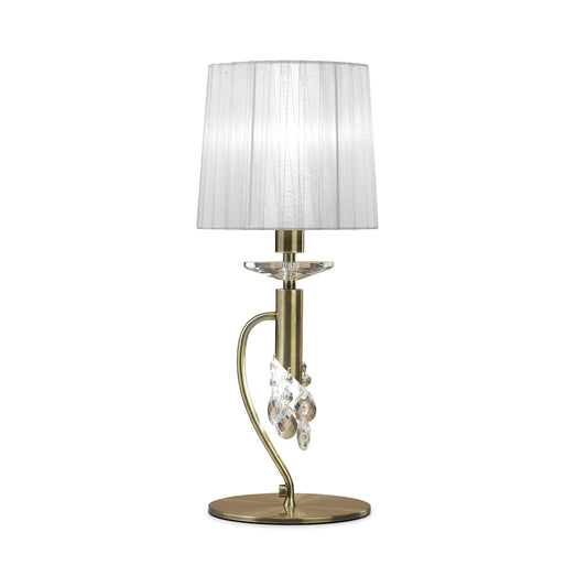 Tiffany Table Lamp 1+1 Light E14+G9, Antique Brass With White Shade & Clear Crystal by Mantra
