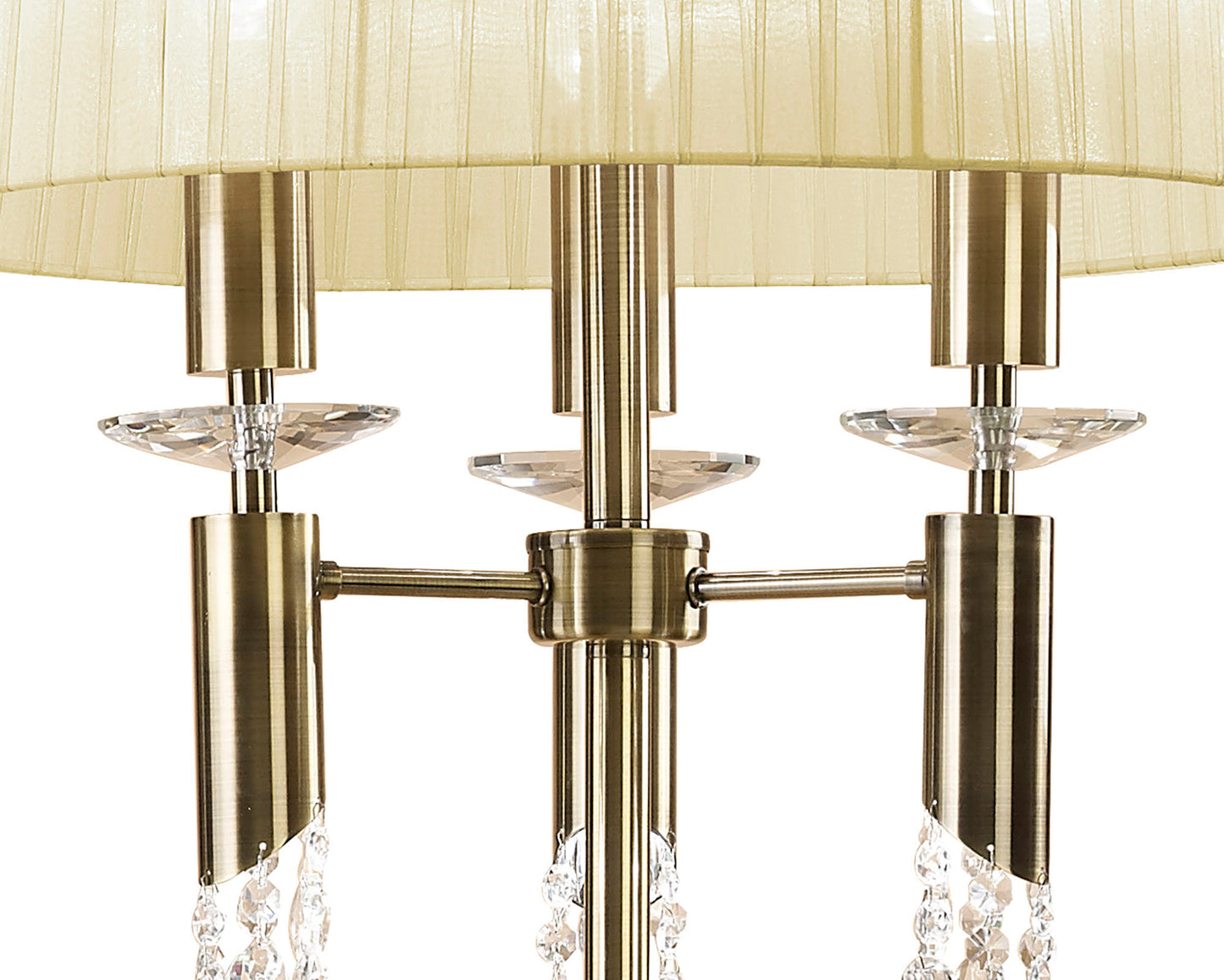 Tiffany Floor Lamp 3+3 Light E27+G9, Antique Brass With Cream Shade & Clear Crystal by Mantra