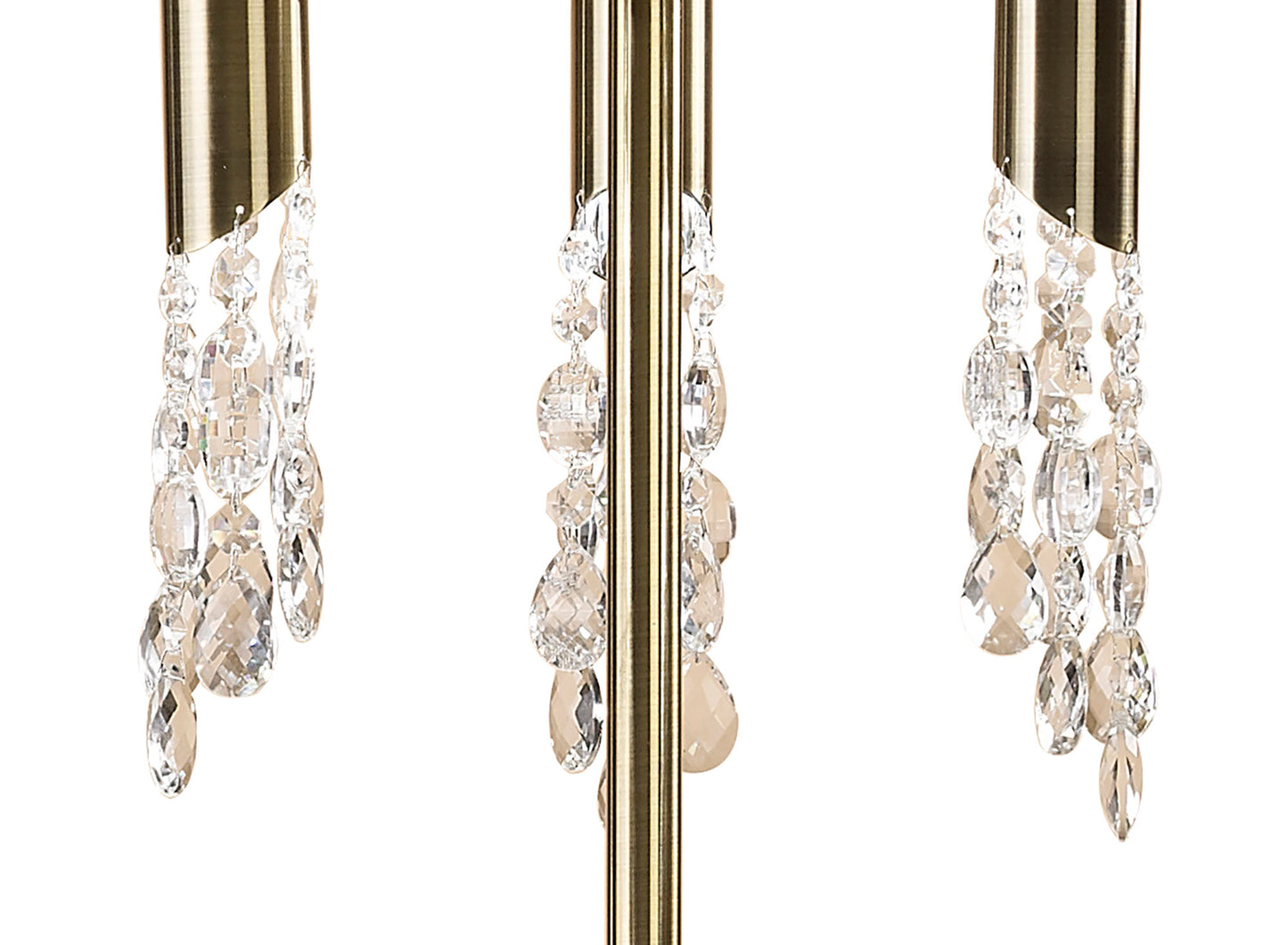 Tiffany Floor Lamp 3+3 Light E27+G9, Antique Brass With White Shade & Clear Crystal by Mantra