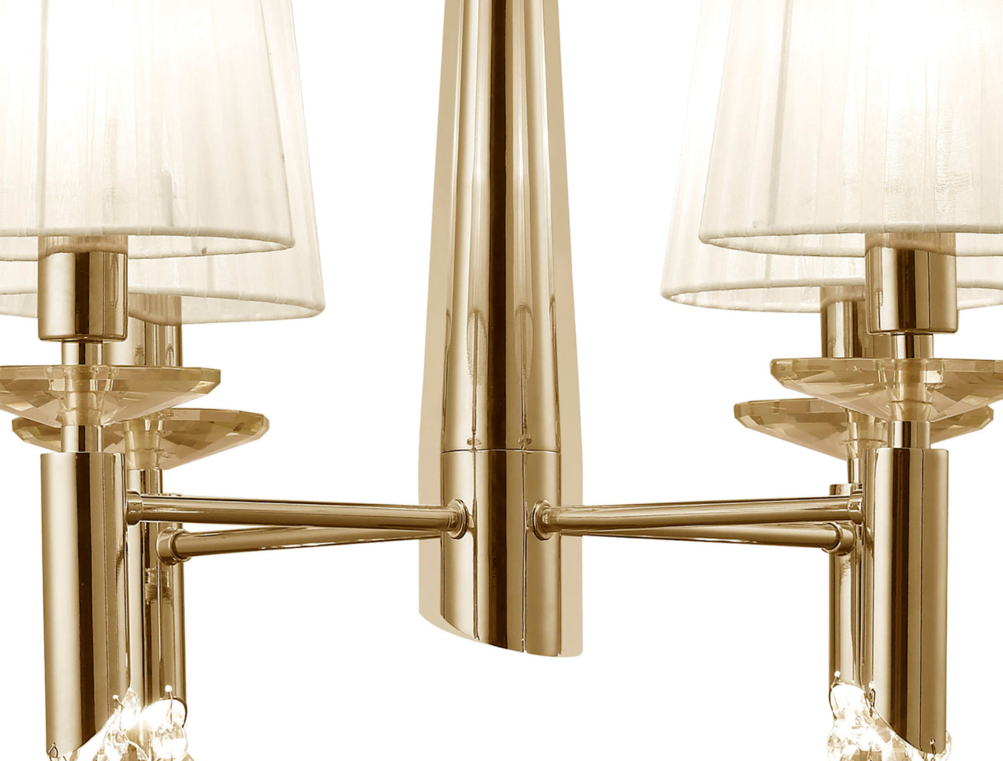 Tiffany Pendant 4+4 Light E14+G9, French Gold With White Shades & Clear Crystal by Mantra