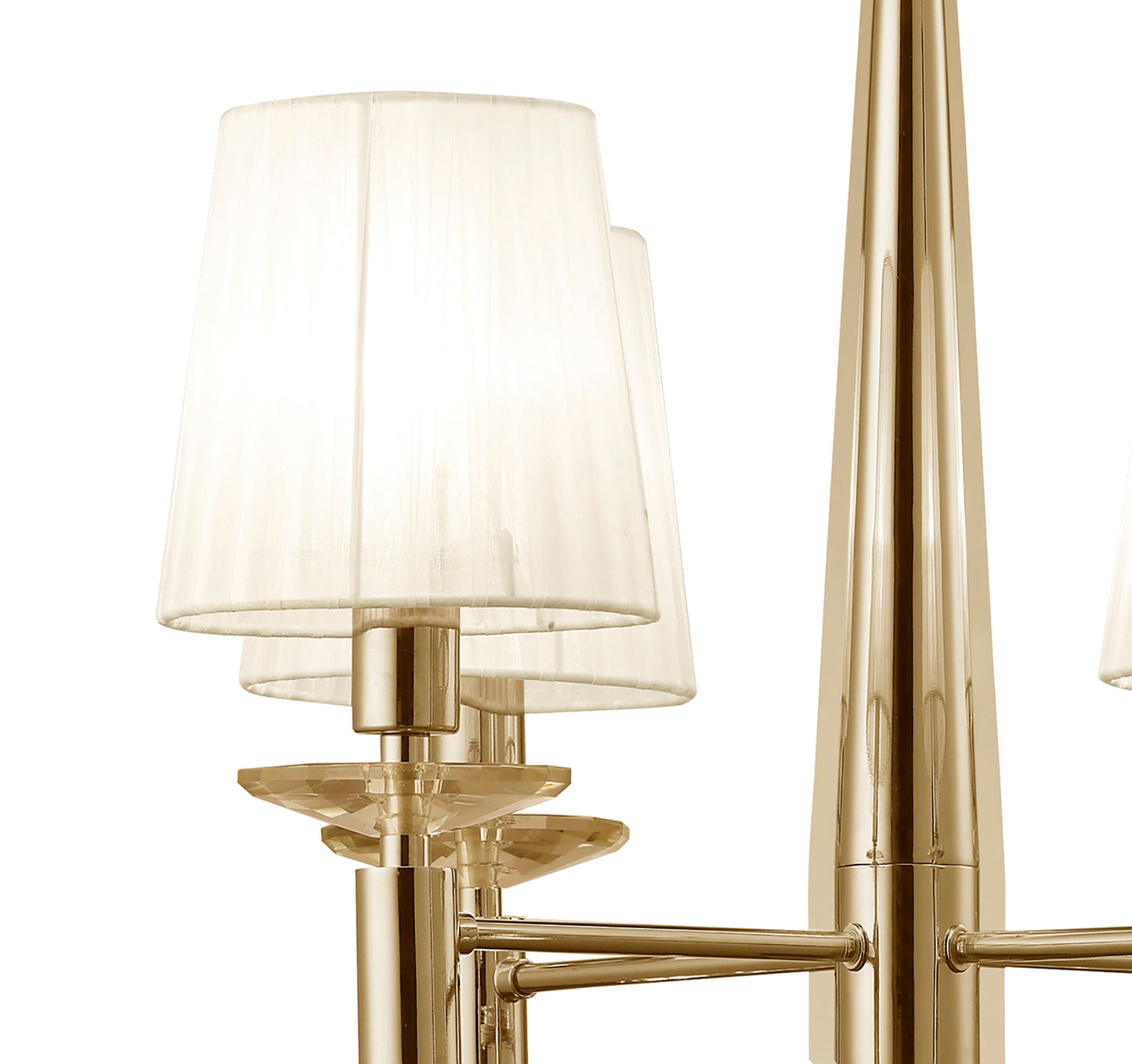 Tiffany Pendant 4+4 Light E14+G9, French Gold With White Shades & Clear Crystal by Mantra