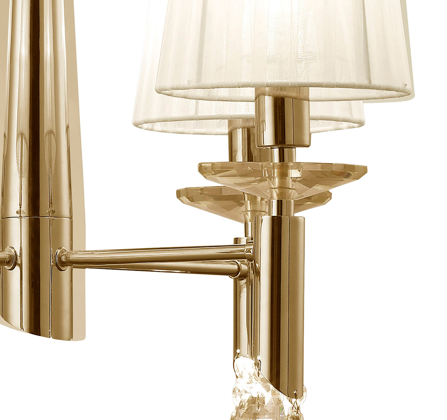 Tiffany Pendant 4+4 Light E14+G9, French Gold With White Shades & Clear Crystal by Mantra