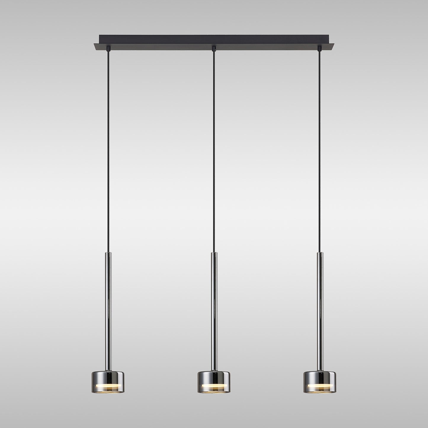 Tonic Linear Pendant, 3 Light, With Replaceable 12W LEDs, 3000K, Chrome/Black/Chrome Glass by Mantra