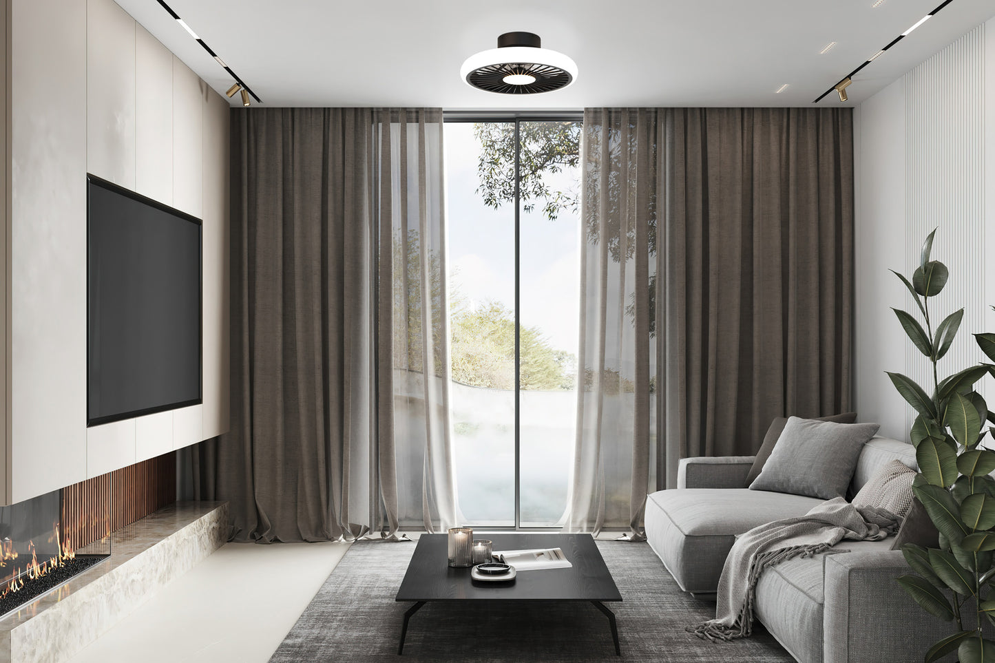 Turbo 55W LED Dimmable Ceiling Light With Built-In 30W DC Reversible Fan, Black, 4100lm, 5yrs Warranty by Mantra