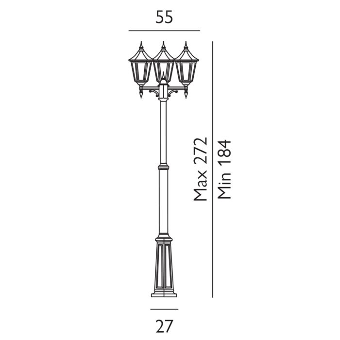 Valencia 3 Light Triple Head Lamp Post - Black
